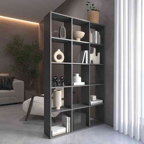 Стелаж VAYS M-2 Антрацит, книжкова полиця на 15 комірок, ЛДСП, 108×29×178 см - для дому, офісу, дитячої або вітальні Львів