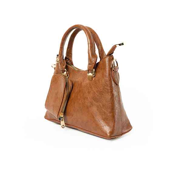 Сумка жіноча стильна містка на блискавці з якісної екошкіри з ручкою та плечовим ремінцем, Коричнева Кам'янець-Подільський