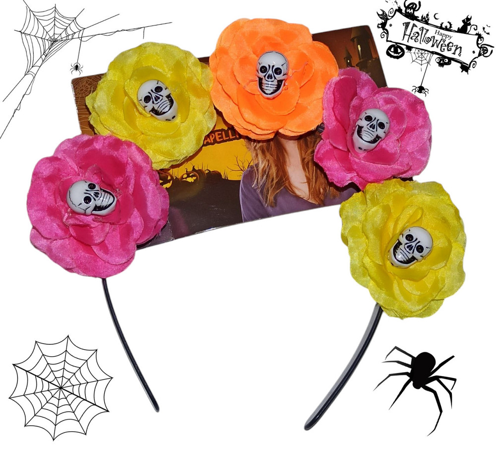 Обруч Квіти з черепами на Хелловін 17 на 17 см Німеччина різнокольоровий Київ - фото 1