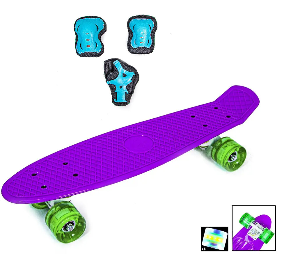Набір скейтборд Penny Board. VIOLET + захисне екіпірування. Колеса світяться під час катання! Одеса - фото 2