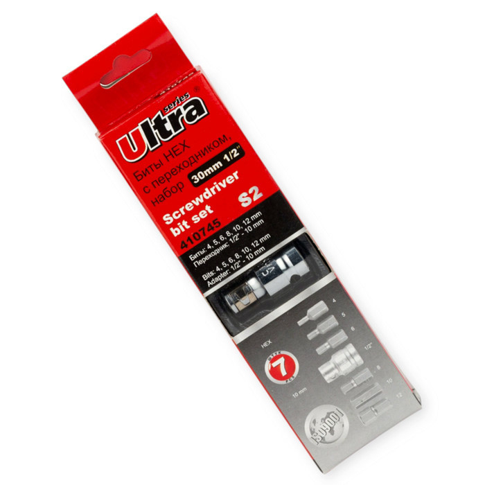 Набір біт 10мм з переходом. 1/2", 6 граней HEX 7 шт 4-12мм, S2 (футляр) Ultra Мукачево - фото 2