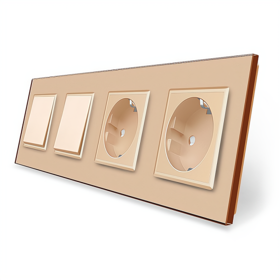 LIVOLO Двоклавішний вимикач (1-1) з подвійною розеткою Livolo золотий скло (VL-C7K1/K1/FCTC16A/ Коломия