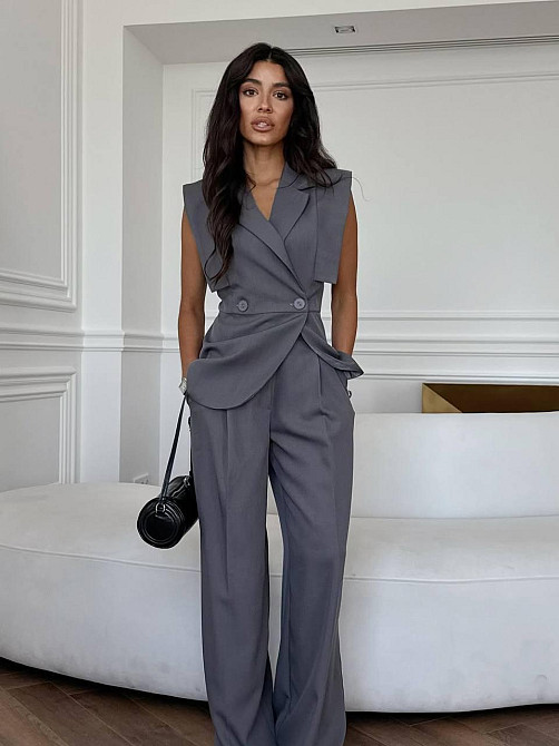 Женский классический костюм брючный двойка костюмка Серый, 42/44 Одесса - изображение 1