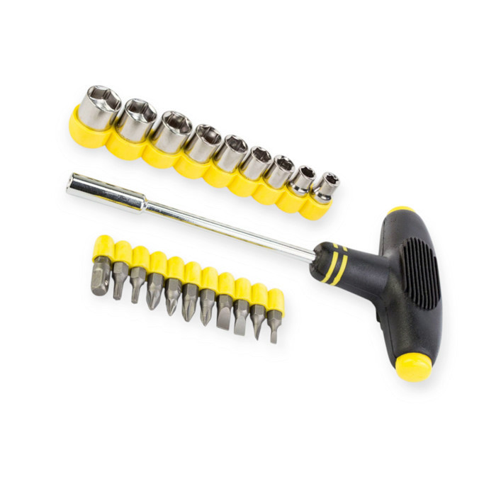 Викрутка з бітами та головками 1/4" 21 шт CrV Т-подібна ручка (блістер) Мукачево - фото 1
