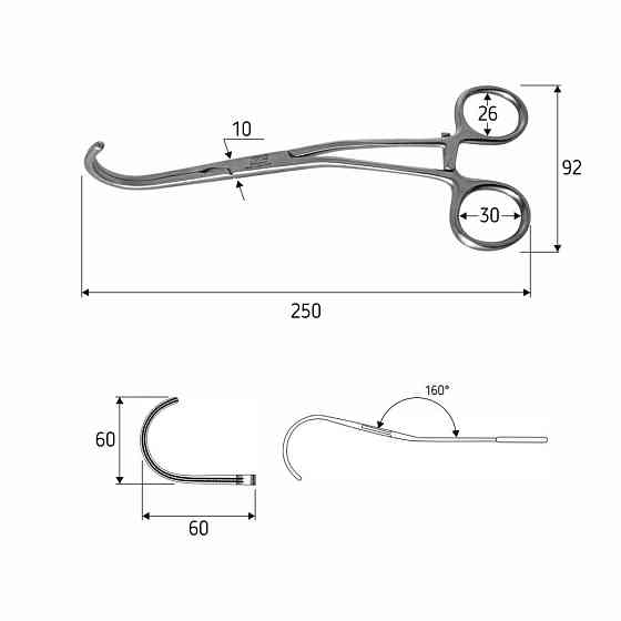 Затискач атравматичний De Bakey 25см, J-27-401 Дніпро