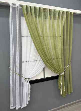 Кухонные шторки VR-Textil № 101к с подвязками Оливковый с белым 330х170 см (52-1215) Киев