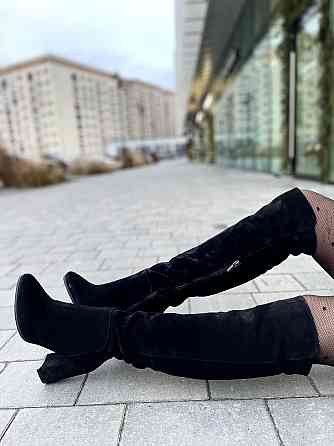 Nivelle Ботфорти зимові жіночі натуральна замша чорні на підборах, наповнювач євро-вовна 5379/8 Коломыя