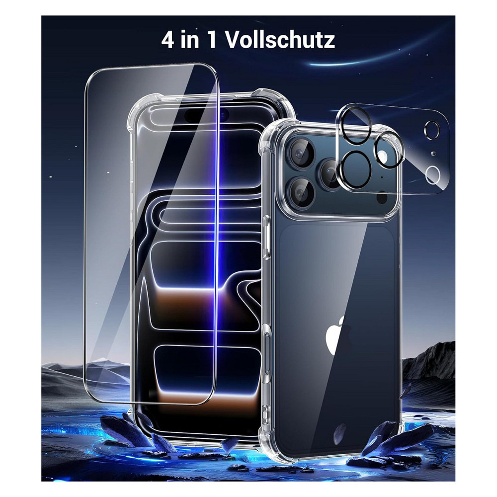 Чохол накладка бампер FLLAO для iPhone 17 Pro Max прозорий TPU з 2 скла 9H захист камери підсилені кути бездротова зарядка Київ - фото 4