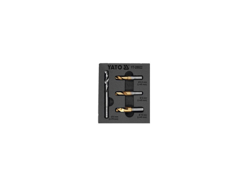Свердла для точкового зварювання HSS YATO Ø= 6.5х 45мм, Ø= 8х 45/79 мм, Ø=10х 45 мм, 4 шт. у футлярі Одесса - изображение 1