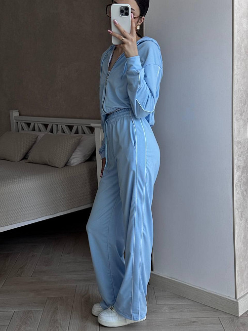 Женский стильный прогулочный костюм двойка: кофта и штаны турецкая двухнитка Голубой, 46/48 Одесса - изображение 1