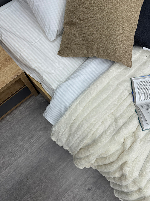 Плед-покривало смужка Шарпей 220х225 см (+-5см) Молочний (87-033) Київ - фото 2