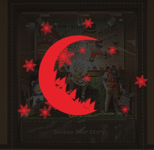 Зимові наклейки на вікна "Місяць та сніжинки" - розмір наклейки 31*25см, силікон Київ - фото 1