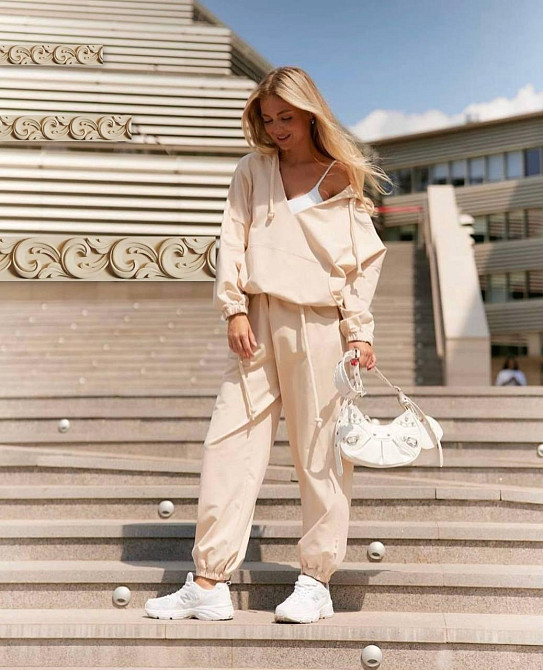 Жіночий стильний повсякденний костюм двонитка Бежевий, 48/52 Одеса - фото 1