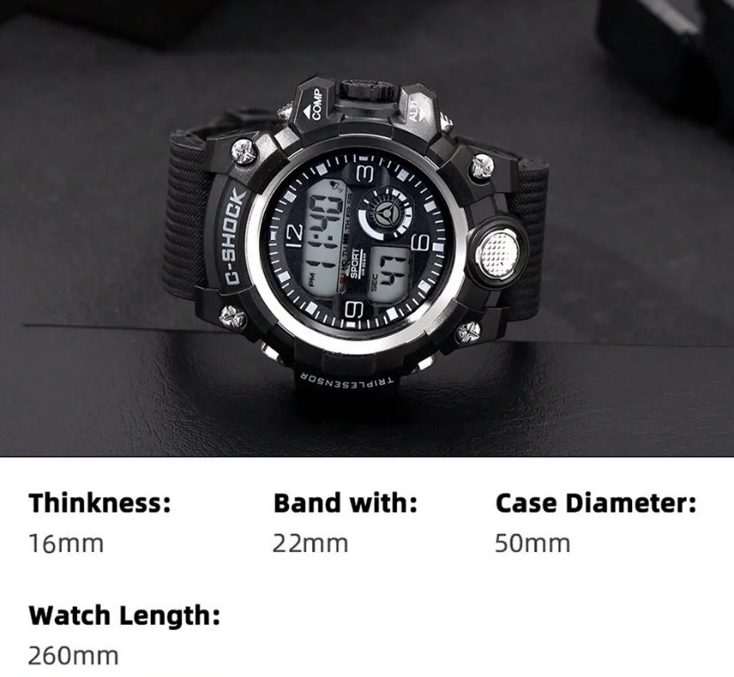 Наручные спортивные мужские часы диам 4,6 дл. 26см шир рем 2,2см, без подарочной коробки Киев - изображение 3