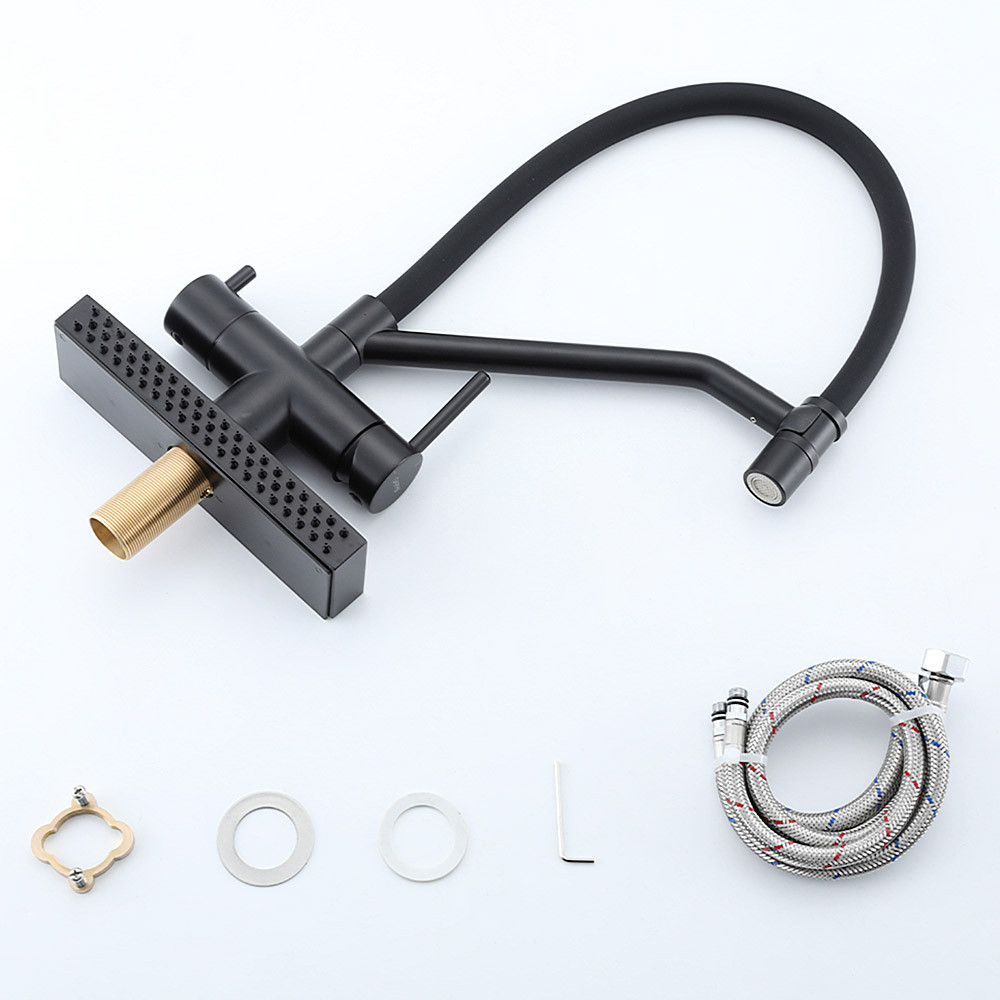 Змішувач для кухні під фільтр GAPPO G4098-6 гнучкий з функцією "водоспад", чорний Київ - фото 6