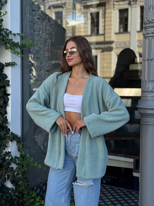 Жіночий теплий модний кардиган альпака М'ятний, 42/44 Одеса - фото 2