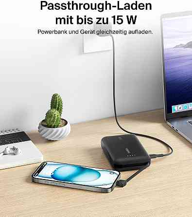 Зовнішній акумулятор Belkin BoostCharge 10000 mAh чорний PD 20W з вбудованим USB‑C кабелем 2 порти LED портативний Київ