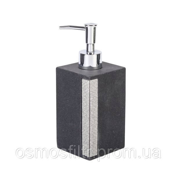 Дозатор для мила Axentia Ліндос  чорний з декором полігума 400 мл Н 10.8 см 7.3х7.3 см (134473) Київ - фото 1