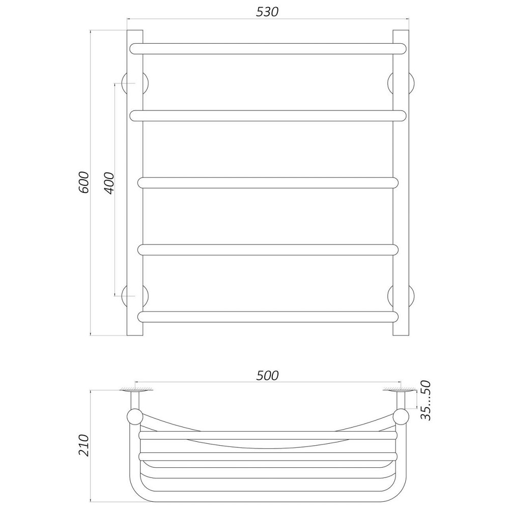 Полотенцесушитель UNIO Op W 600-500-5 Оливия с полкой вода (000020858) Киев - изображение 5