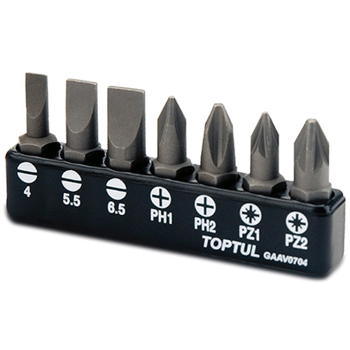 Набор бит TOPTUL 1/4" 7ед. (SL: 4*0.5, 5.5*1, 6.5*1.2; PH1, PH2; PZ1, PZ2) GAAV0704 Чернігів - фото 1