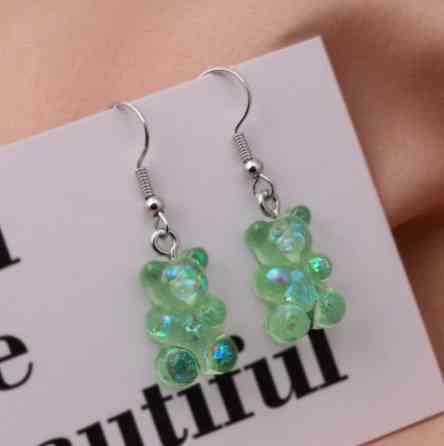 Сережки в виде мармеладных мишек зеленые перламутровые, размер 1,6*1см, смола Киев