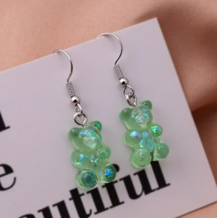 Сережки в виде мармеладных мишек зеленые перламутровые, размер 1,6*1см, смола Киев - изображение 1