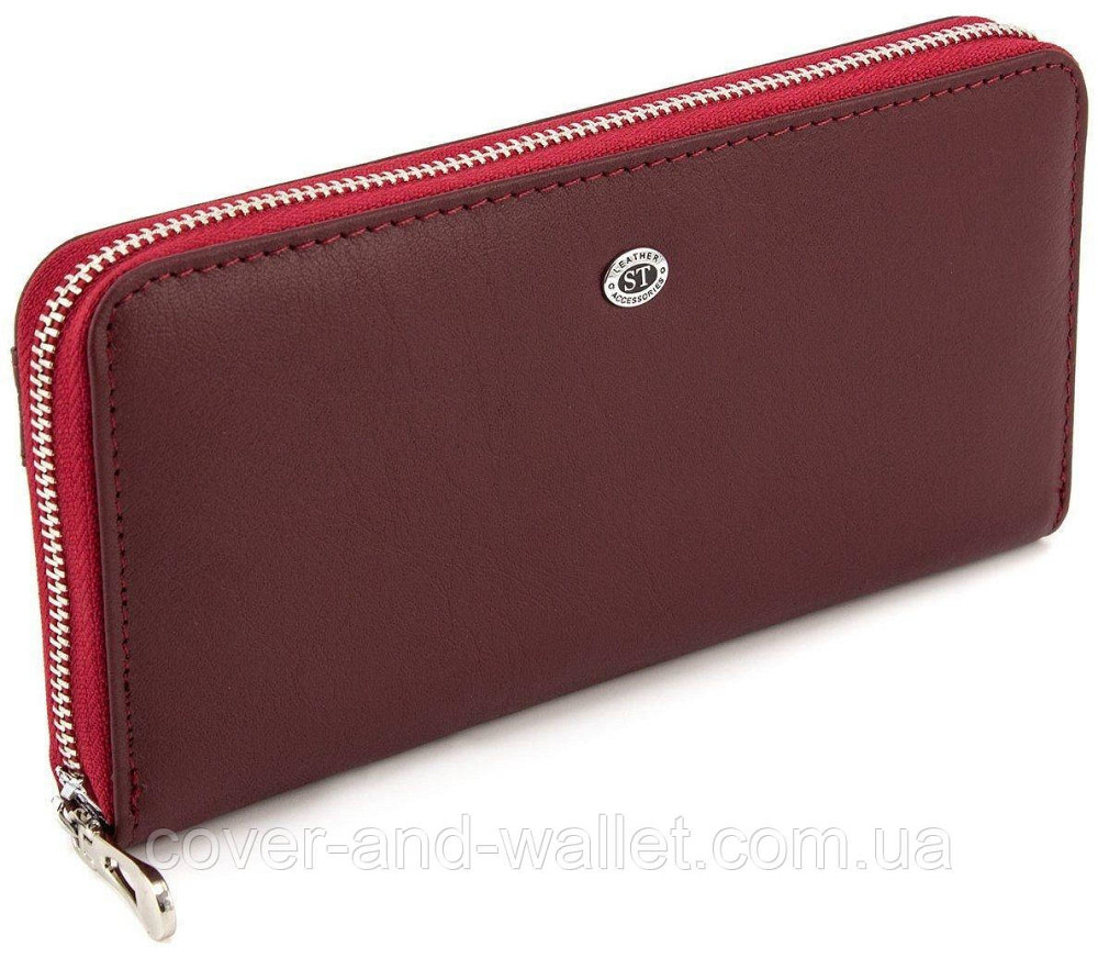 Бордовый кожаный женский кошелек на много карточек ST Leather Киев - изображение 1