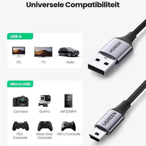 Кабель Ugreen USB-A to Mini USB 2.0 US375 80796 (Чорний, 2м) Николаев