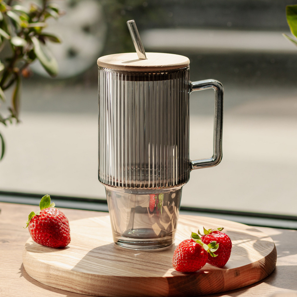 Кружка скляна з кришкою та трубочкою 750 (мл) Сірий HP-19-50 Коломия - фото 2