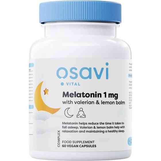 Мелатонін з валеріаною і мелісою Osavi Melatonin with Valerian &amp; Lemon Balm (1 mg) Vegan 60 caps Луцьк