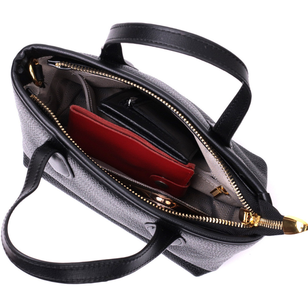 Містка сумка з двома ручками з натуральної шкіри Vintage 22286 Чорна Київ - фото 5