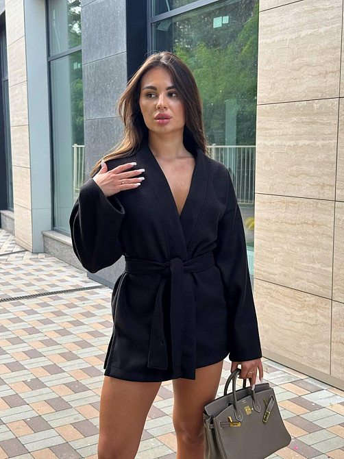 Жіночий теплий базовий короткий кардиган із заходом в'язана ангора Чорний, 42/46 Одеса - фото 3