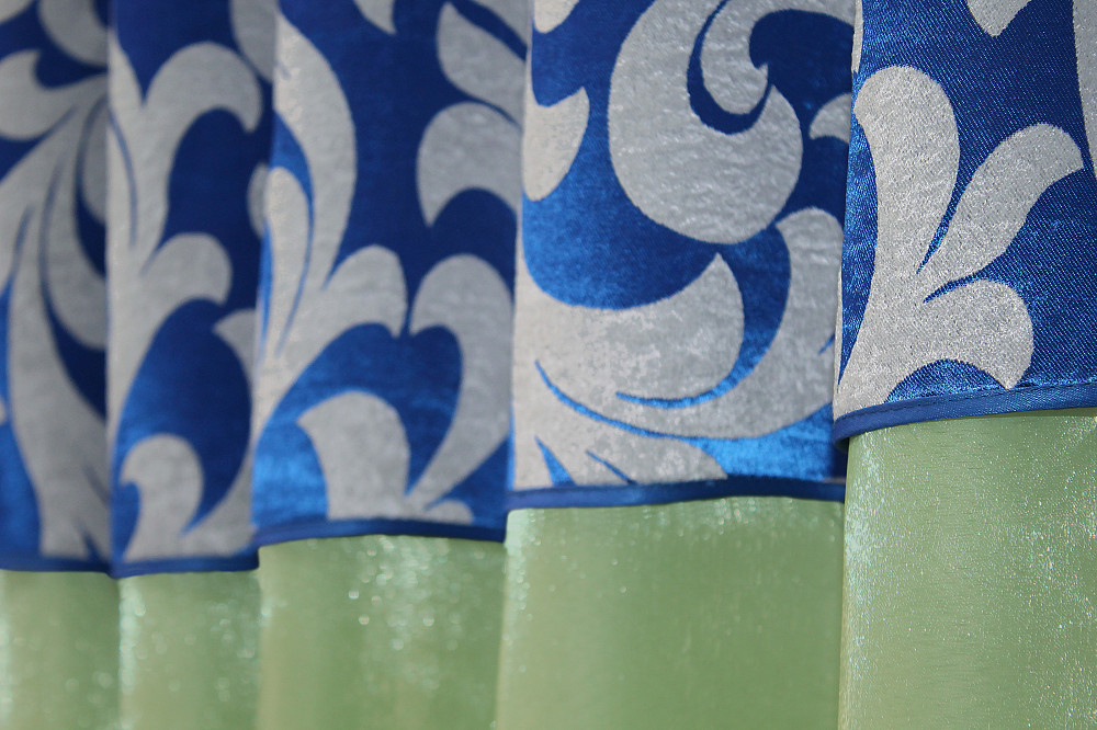 Кухонные шторы VR-Textil № 073к с ламбрекеном и подхватами светло-оливковый с синим 270х170 см (52-0474) Киев - изображение 4