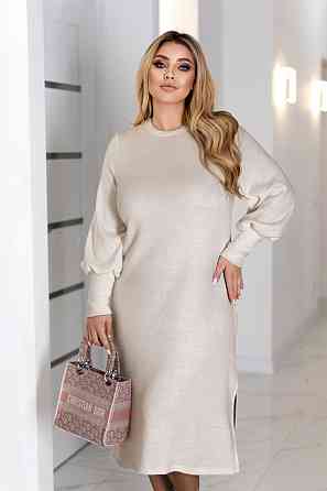 Елегантна ангорова сукня  міді з розрізом "Ellite" оптом | Норма і батал 54-56, Бежевий Київ