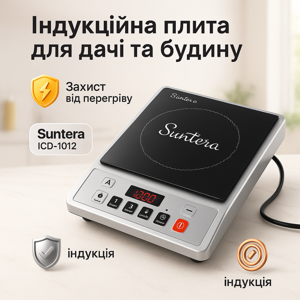 Мини-плита для дома Suntera ICD-1012 2000Вт, Плита для любителей готовить, Мини электроплита GH-91 Львов - изображение 10