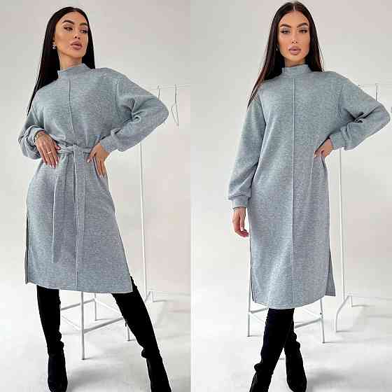 Жіноче стильне тепле плаття з розрізами турецька двостороння ангора люкс Сірий, 48/50 Одеса