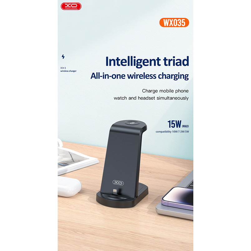 Бездротовий зарядний пристрій XO WX035 3в1 Watch Charger + Lightning + TWS Львів - фото 8