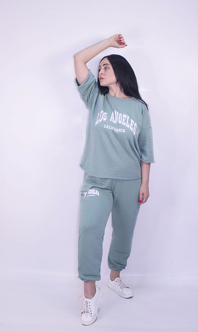 Cпортивный костюм летний женский трикотажный Оливковый M-L Харьков - изображение 3