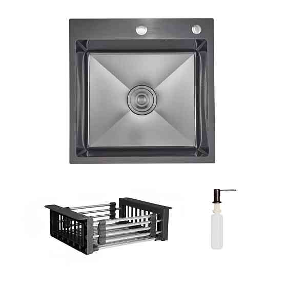 Комплект Lidz Handmade H5050HB Мойка для кухни интегрированная Decor Black PVD Honeycomb в комплекте с дозатором+Lidz LIDZK01B Киев