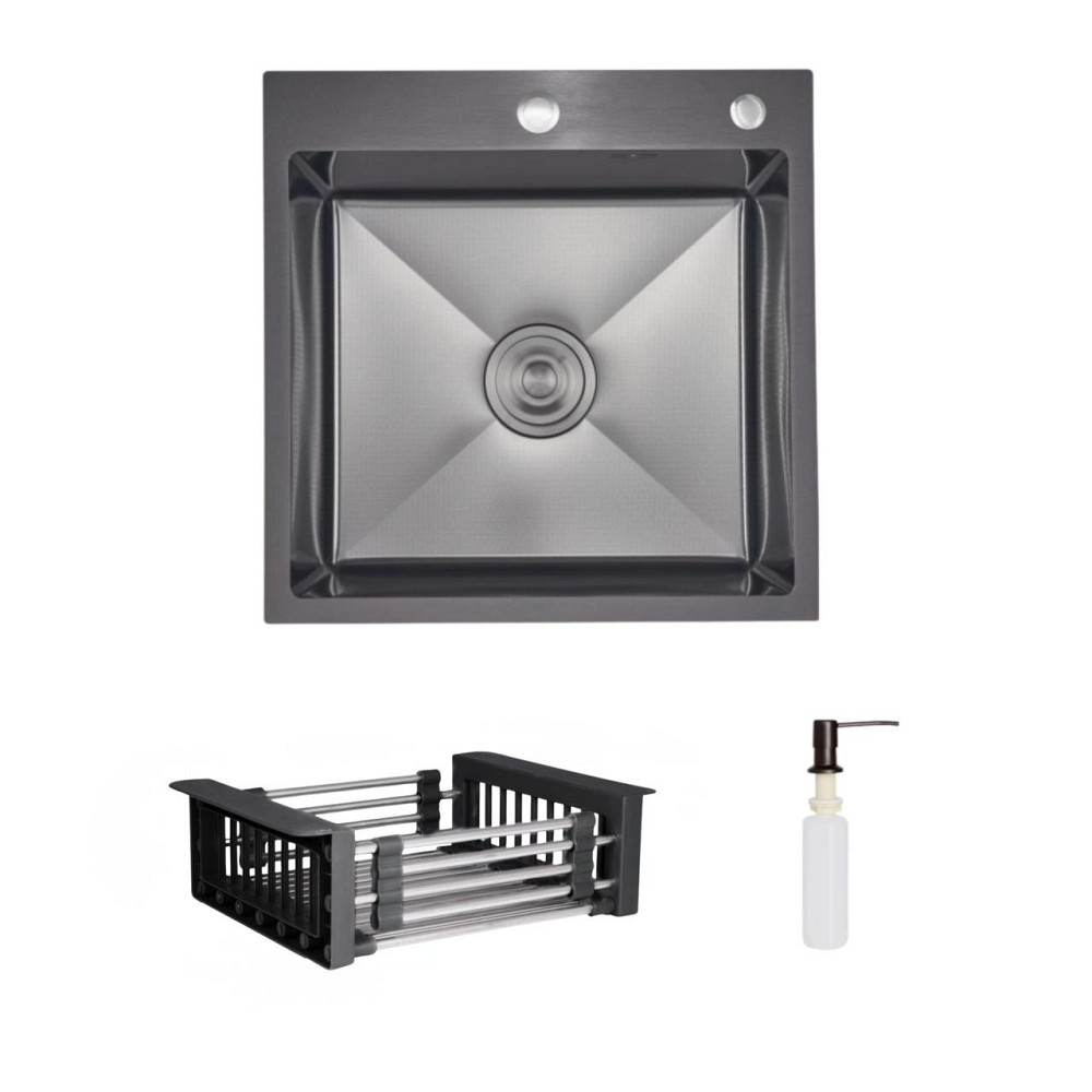 Комплект Lidz Handmade H5050HB Мойка для кухни интегрированная Decor Black PVD Honeycomb в комплекте с дозатором+Lidz LIDZK01B Киев - изображение 1