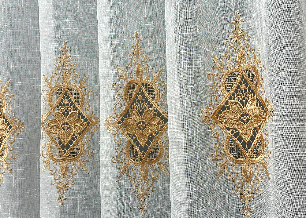 Тюль VR-Textil 1803т Лен с кружевом Белый с золотистым 300х270 см (40-108) Киев - изображение 5