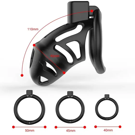 Клітка для пеніса LOCKINK SEVANDA Plastic Penis Chastity Cage, чорна, 3 кільця різних розмірів Львів