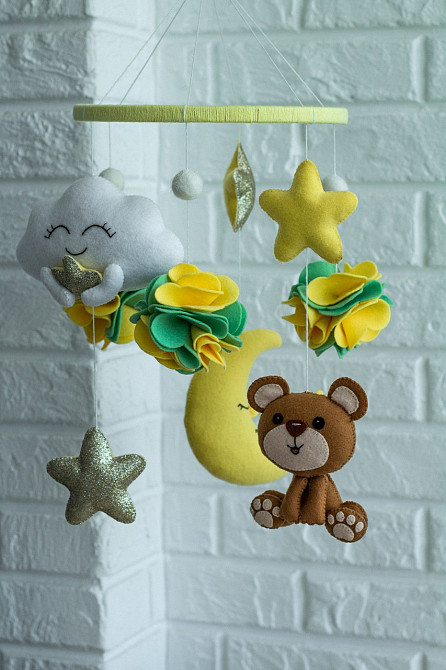 Дитячий мобіль на ліжечко для немовлят ручної роботи WooolyWool «Ведмежатко» Київ - фото 2