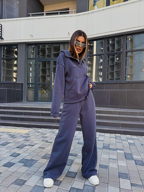 Жіночий стильний теплий повсякденний костюм-двійка на флісі Графіт, 42/44 Одеса - фото 5