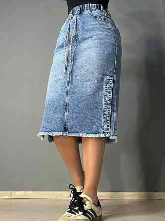 Юбка женская джинсовая ZJY 67510 - 68016 с разрезами резинка на талии большие размеры голубая, голубой, 4О, 40, 104 см, 123 см Киев