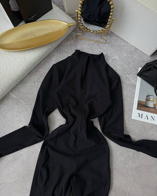 Женский теплый комбинезон на молнии с перестрочками пума Черный, 46/48 Одесса - изображение 5