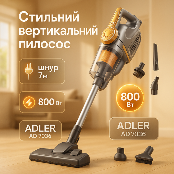 Вертикальный пылесос без мешка Adler AD 7036 ручной  на 800Вт для дома и автомобиля с колбой на 1,5л CX-22 Львов
