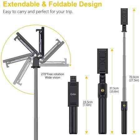 Монопод-штатив для селфі Gritin Selfie Stick 4в1 Bluetooth з пультом ДУ Універсальний розсувний тримач Чорний Київ