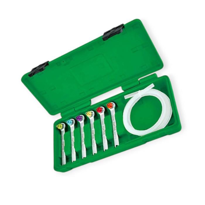 Набор ключей прокачки тормозов с обратным клапаном 7шт 7-12мм, силиконовый шланг 1м Toptul Мукачево - изображение 1