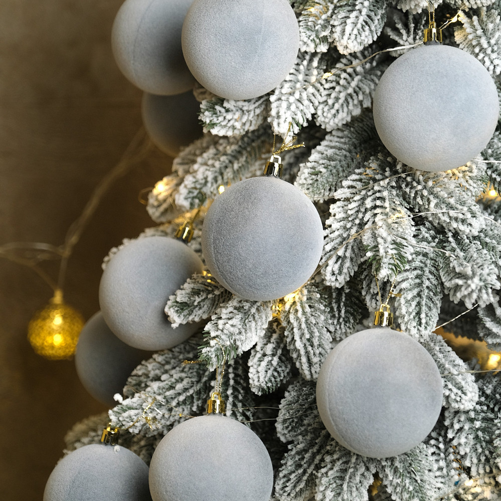 Набор новогодних игрушек на елку «Бархат» 18 шт D-8 см Серый елочные игрушки шарики украшения для елки Киев - изображение 2